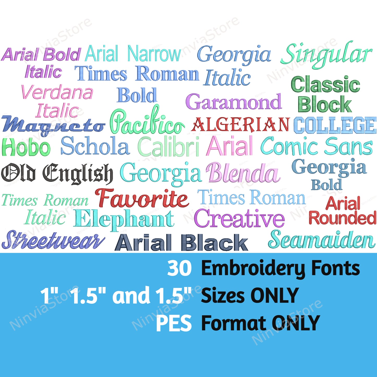 30 polices de broderie PES 1" 1,5" et 2" tailles, police de broderie machine pe, motif de broderie alphabet, police pe pour broderie, polices de petite taille