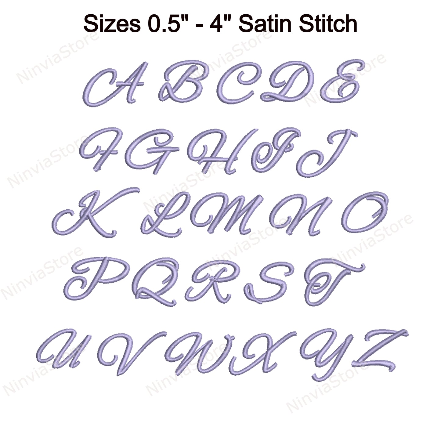 Alexandra Script Maschinenstickschrift, 14 Größen, 8 Formate, BX-Schriftart, PE-Schriftart, Monogramm-Alphabet-Stickmotive