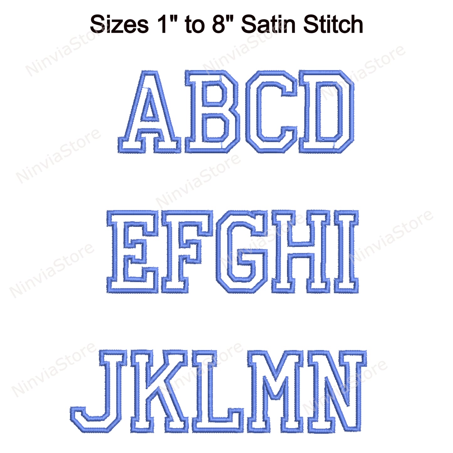 Police de broderie machine Athletic Outline, 15 tailles, 8 formats, police BX, police PE, motifs de broderie Monogram Alphabet