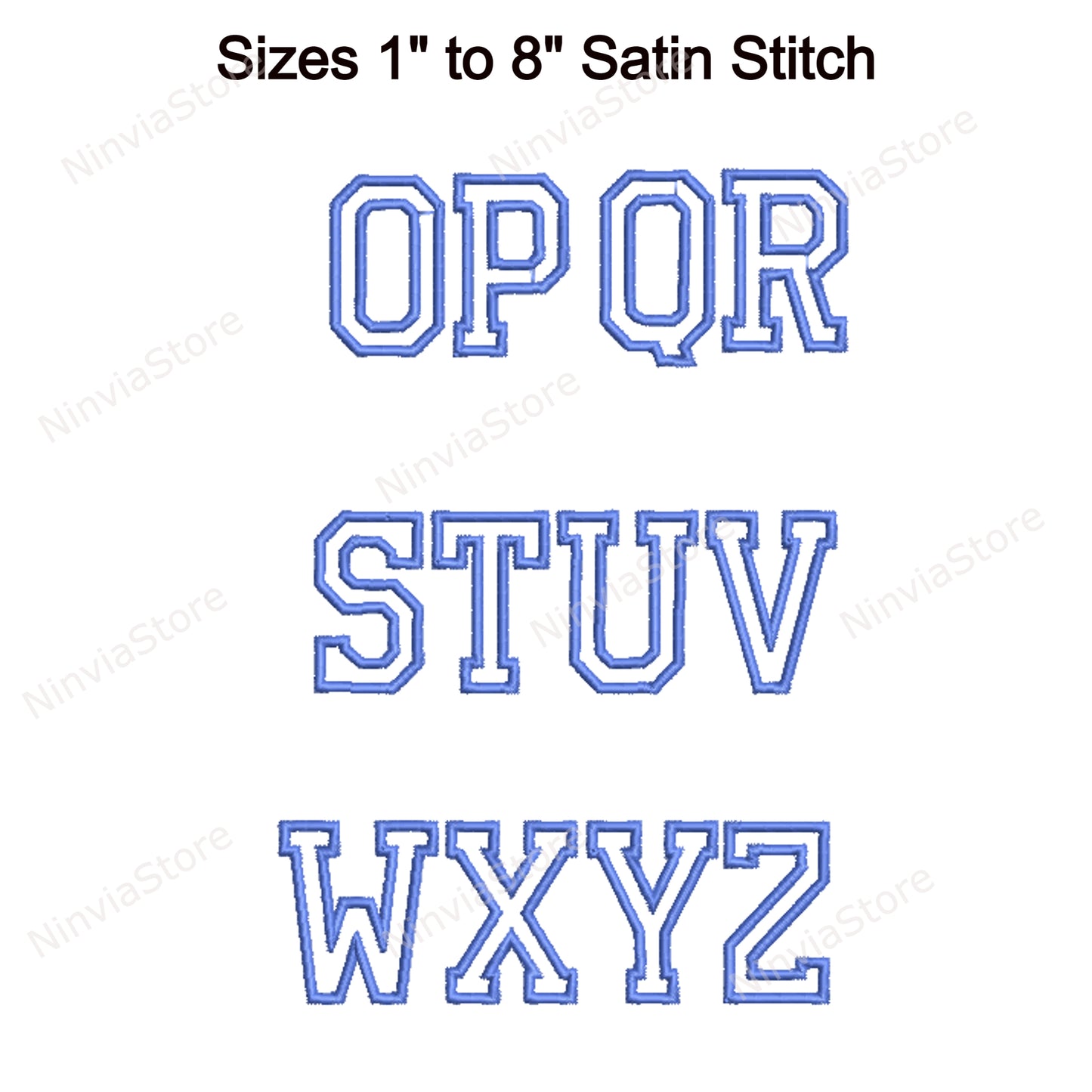 Police de broderie machine Athletic Outline, 15 tailles, 8 formats, police BX, police PE, motifs de broderie Monogram Alphabet