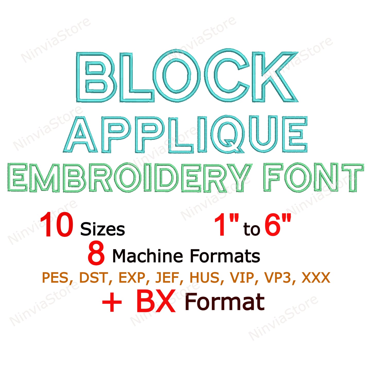 Block-Applikation-Maschinenstickschrift, 10 Größen, 8 Formate, BX-Schriftart, PE-Schriftart, Monogramm-Alphabet-Stickmotive