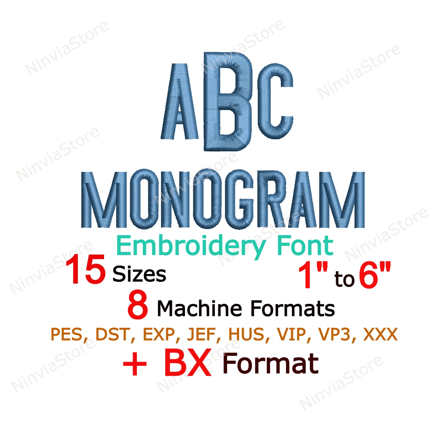 Block Monogram Machine Embroidery Font, 15 sizes, 8 formats, BX Font, PE font, Monogram Alphabet Embroidery Design