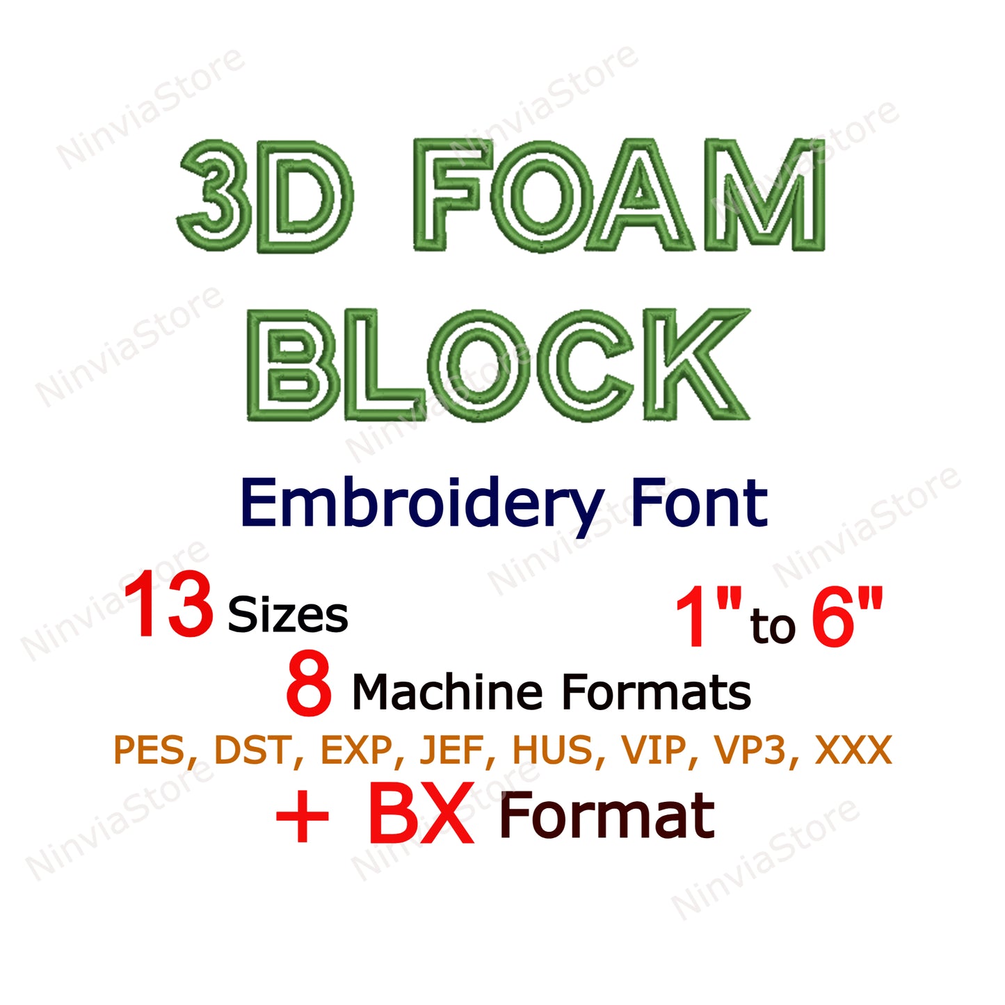 3D Foam Outline Block Embroidery Font, 3D Puff Foam Block BX Font, Monogram Alphabet Machine Embroidery Design