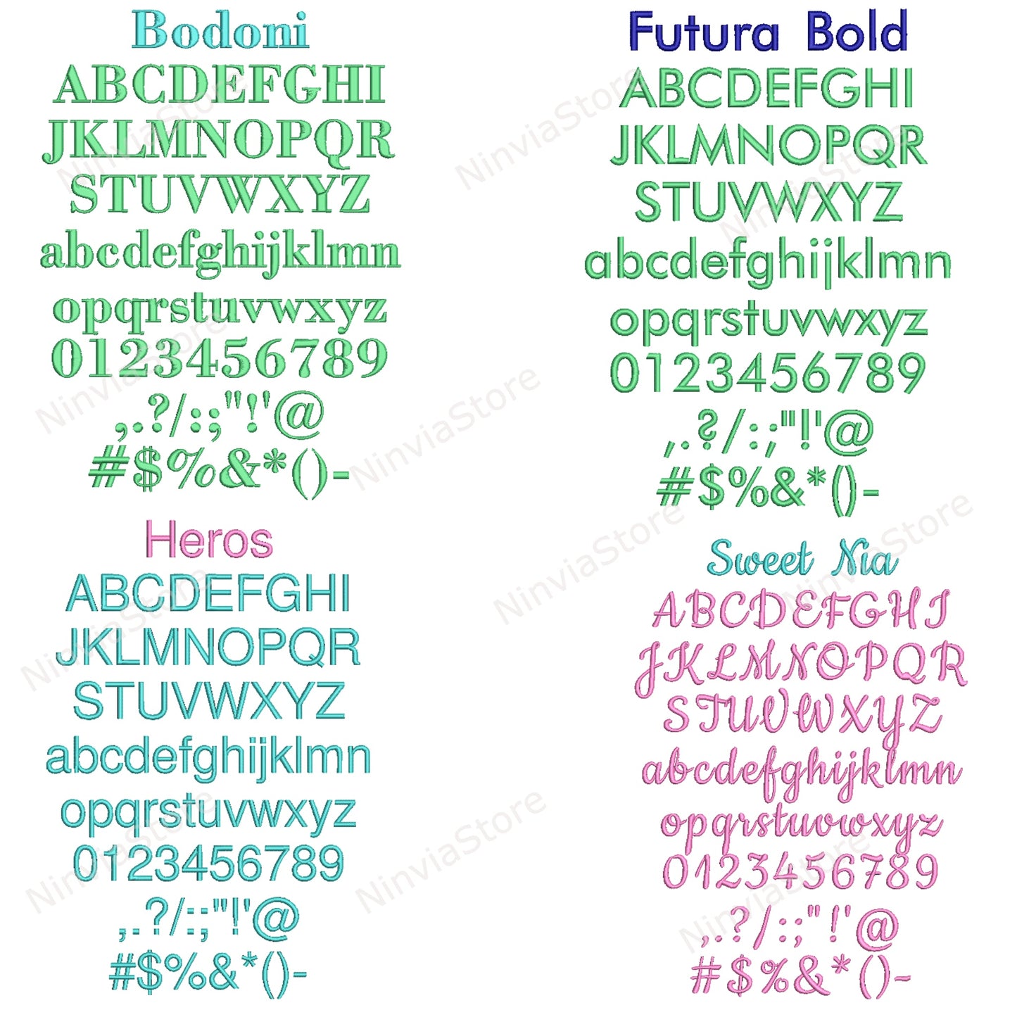 30 PES-Stickschriftarten in den Größen 0,75", 1,25" und 1,75", Maschinenstickschrift PE, Alphabet-Stickdesign, PE-Schriftarten zum Sticken, kleine Schriftarten