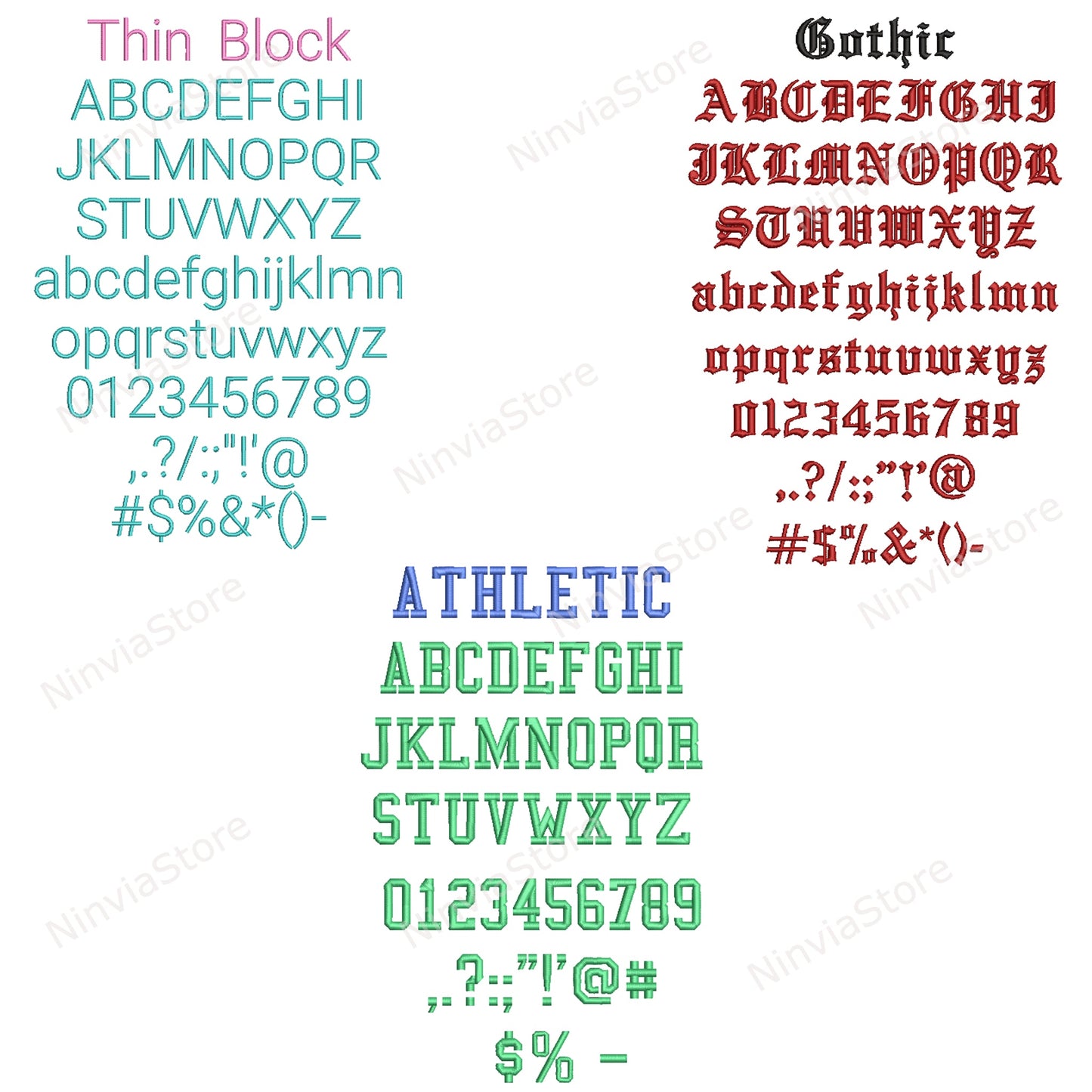 30 PES-Stickschriftarten in den Größen 0,75", 1,25" und 1,75", Maschinenstickschrift PE, Alphabet-Stickdesign, PE-Schriftarten zum Sticken, kleine Schriftarten