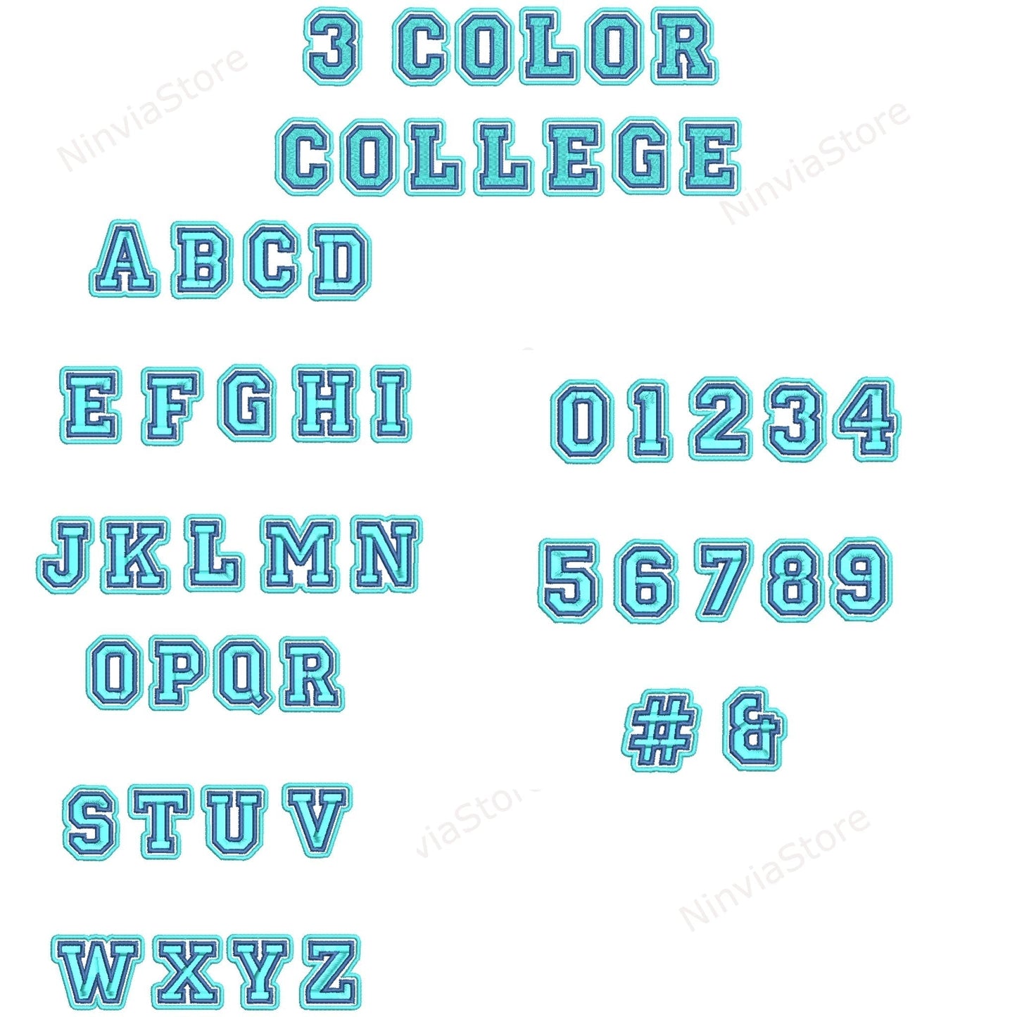 7 VP3 Two-Color Embroidery Fonts Bundle, Machine Embroidery Font VP3, 2 Color Monogram Font