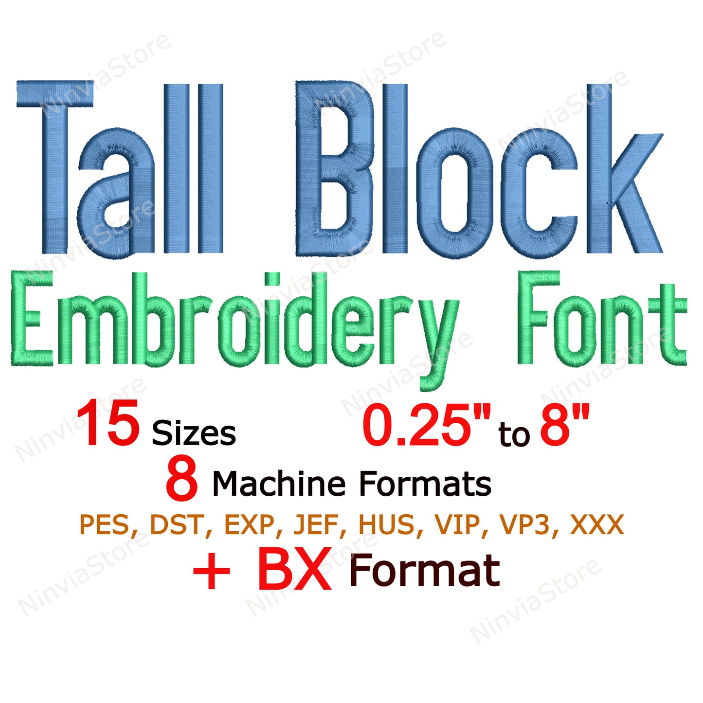 Tall Block Machine Embroidery Font, 15 sizes, 8 formats, BX Font, PE font, Monogram Alphabet Embroidery Designs