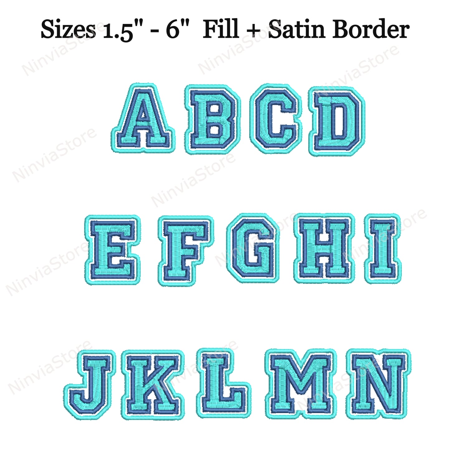 Police de broderie Machine College 3 couleurs, 11 tailles, 8 formats, police Varsity BX, police PE, motifs de broderie Monogram Alphabet