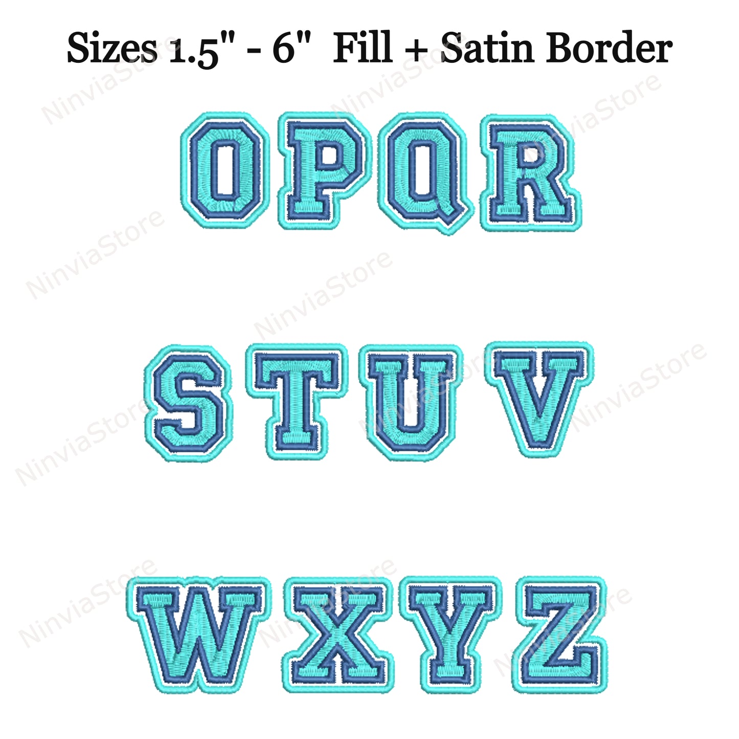 Police de broderie Machine College 3 couleurs, 11 tailles, 8 formats, police Varsity BX, police PE, motifs de broderie Monogram Alphabet