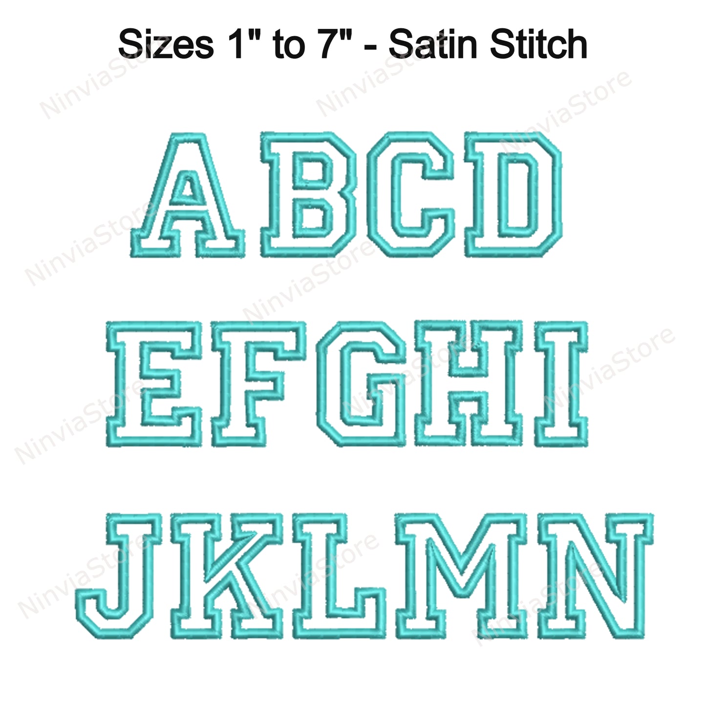 Varsity Outline Maschinenstickschrift, 15 Größen, 8 Formate, BX-Schriftart, PE-Schriftart, Monogramm-Alphabet-Stickmotive
