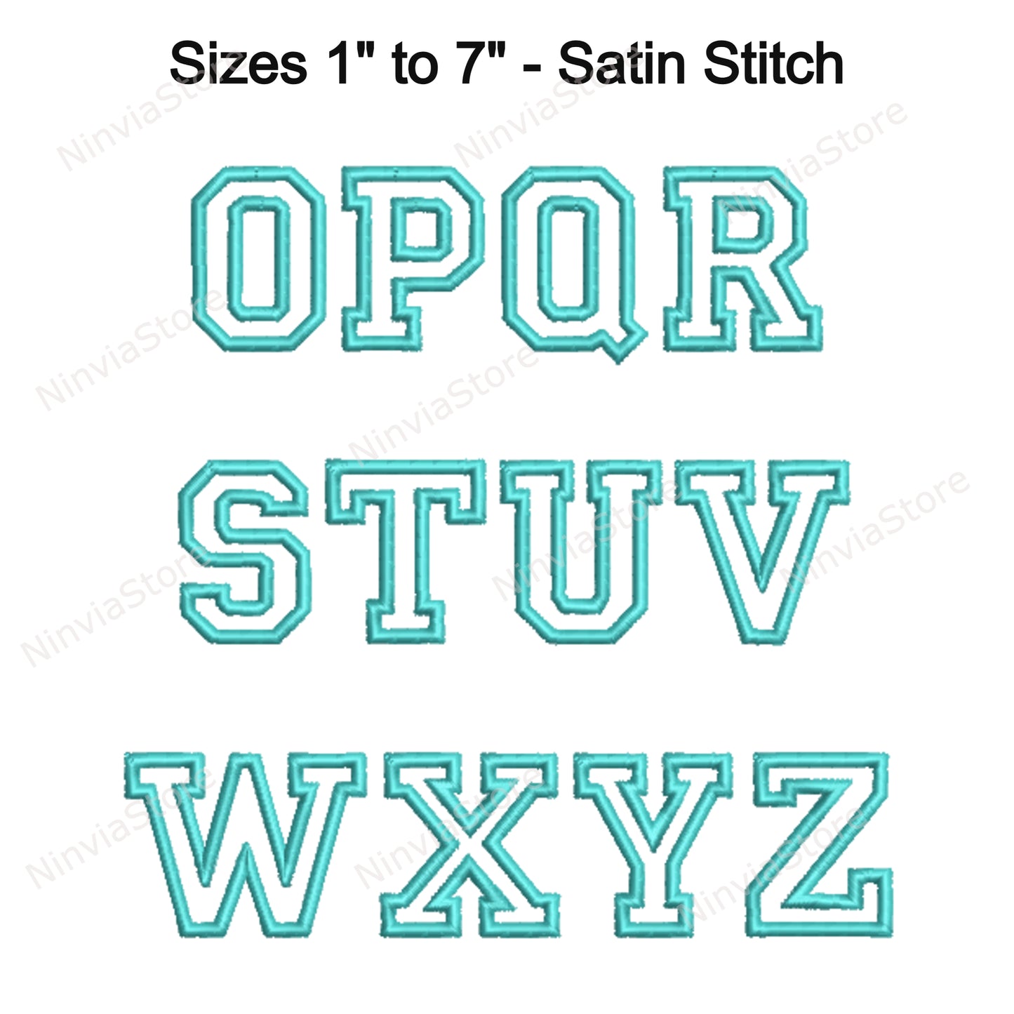 Varsity Outline Maschinenstickschrift, 15 Größen, 8 Formate, BX-Schriftart, PE-Schriftart, Monogramm-Alphabet-Stickmotive