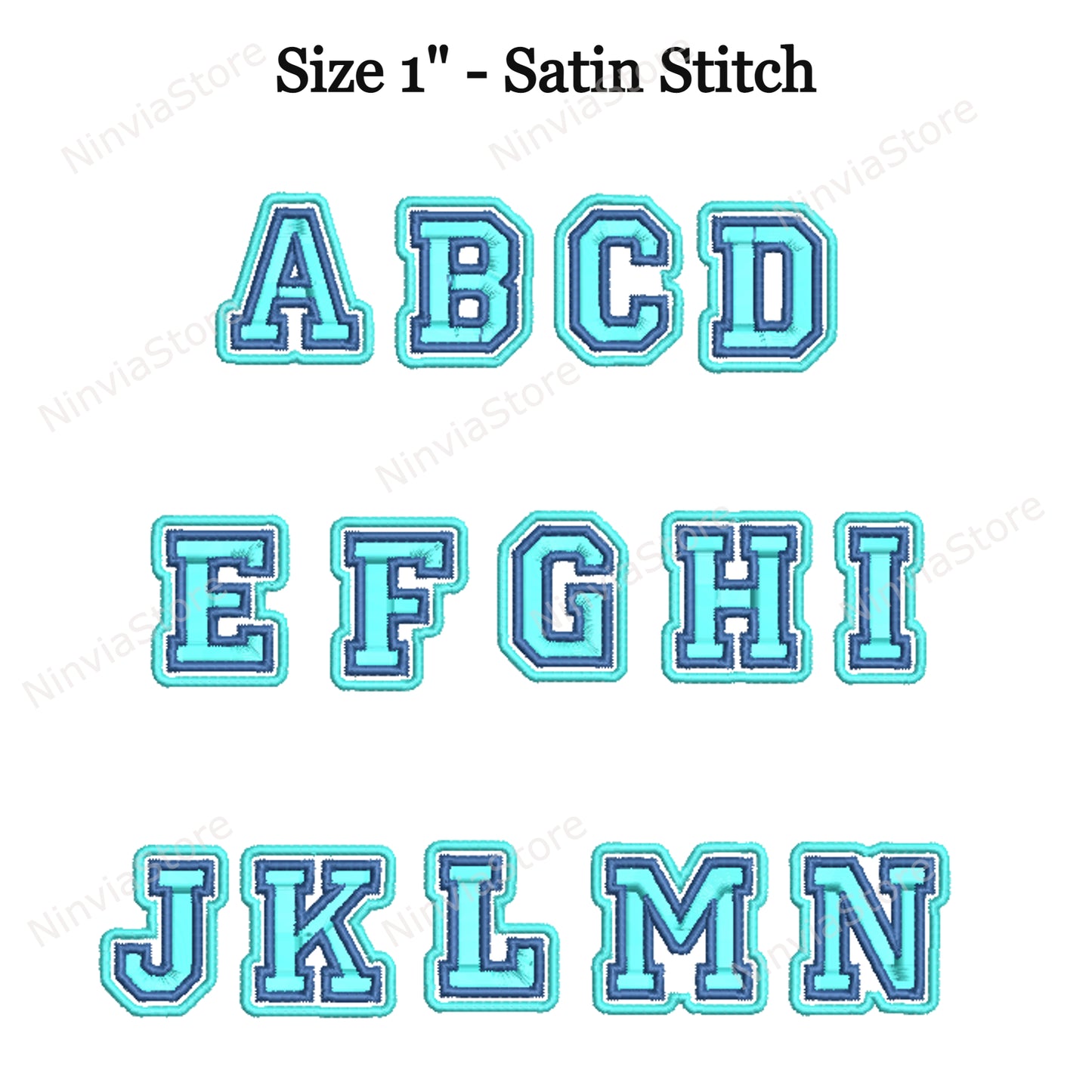 Police de broderie Machine College 3 couleurs, 11 tailles, 8 formats, police Varsity BX, police PE, motifs de broderie Monogram Alphabet