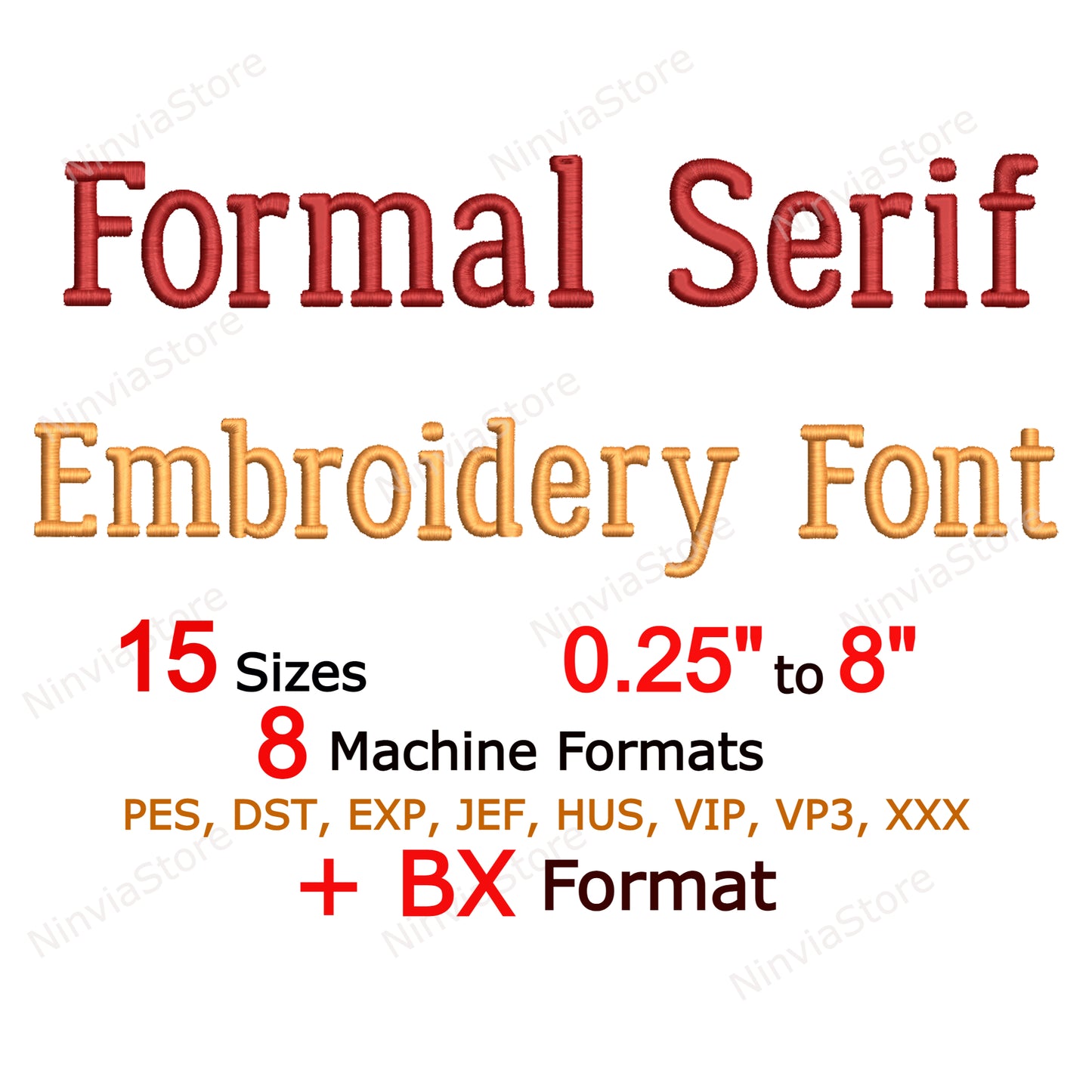 Formale Serifen-Maschinenstickschrift, 15 Größen, 8 Formate, BX-Schriftart, PE-Schriftart, Monogramm-Alphabet-Stickmotive
