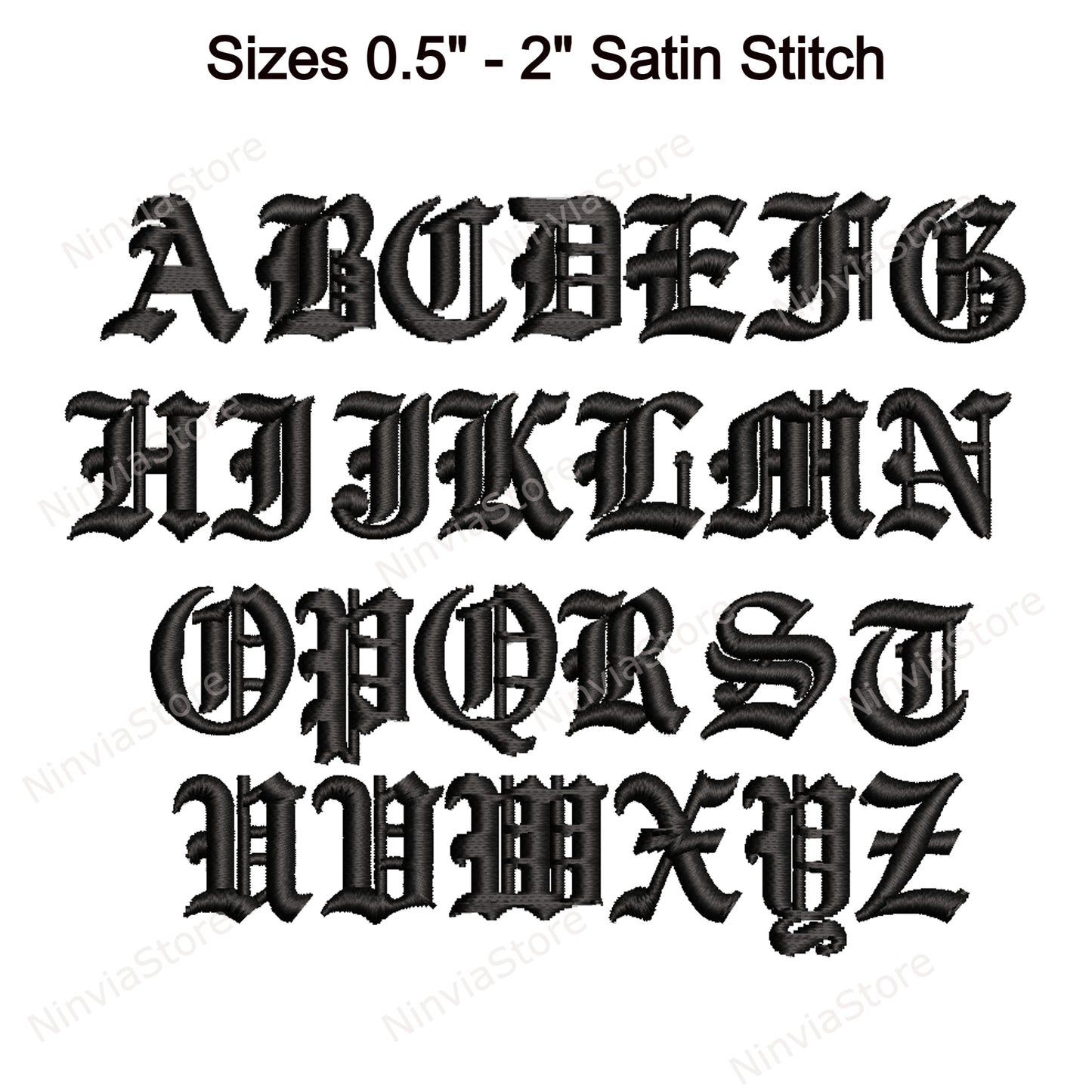 Gotische Maschinenstickschrift, 14 Größen, 8 Formate, alte englische BX-Schriftart, PE-Schriftart, Monogramm-Alphabet-Stickmotive