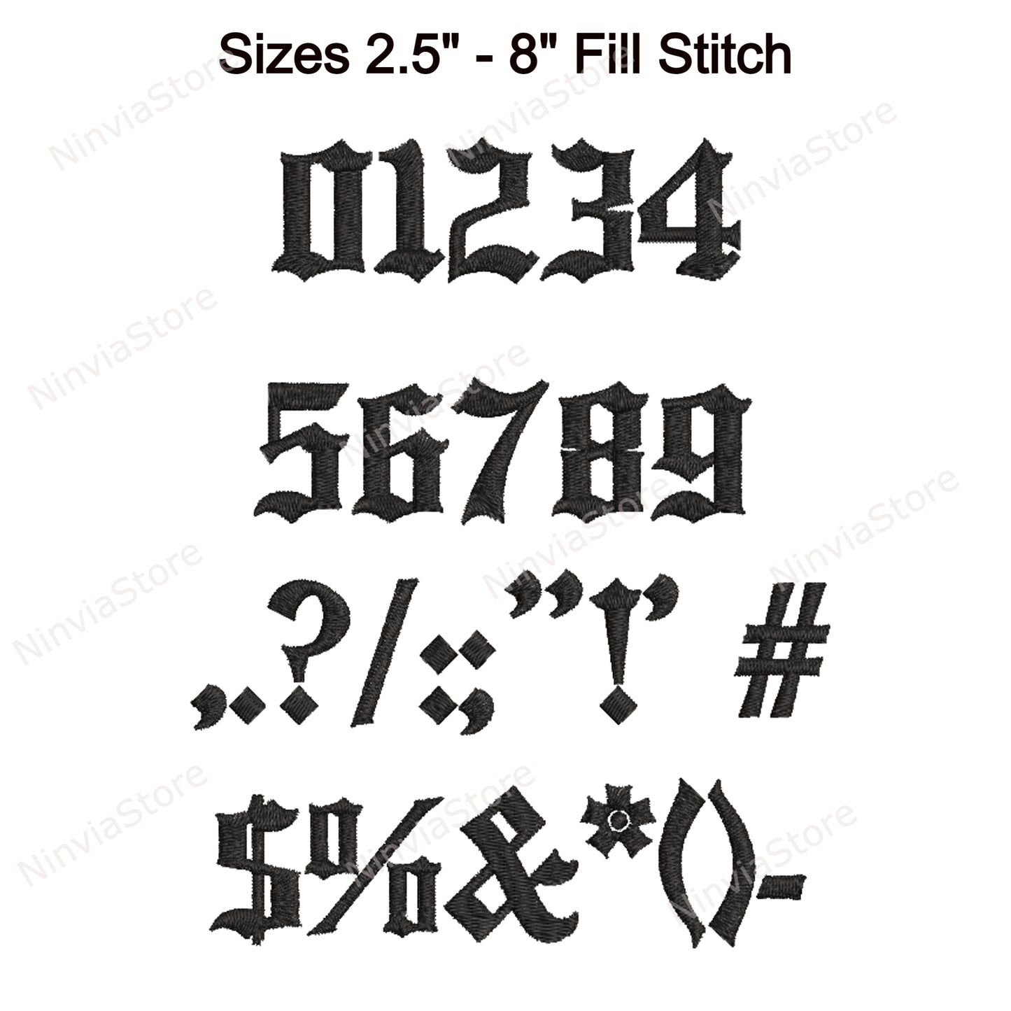 Gotische Maschinenstickschrift, 14 Größen, 8 Formate, alte englische BX-Schriftart, PE-Schriftart, Monogramm-Alphabet-Stickmotive