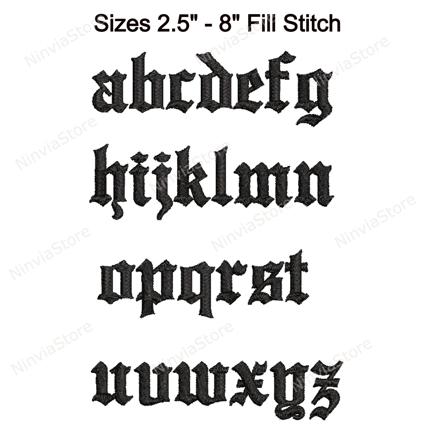 Gotische Maschinenstickschrift, 14 Größen, 8 Formate, alte englische BX-Schriftart, PE-Schriftart, Monogramm-Alphabet-Stickmotive