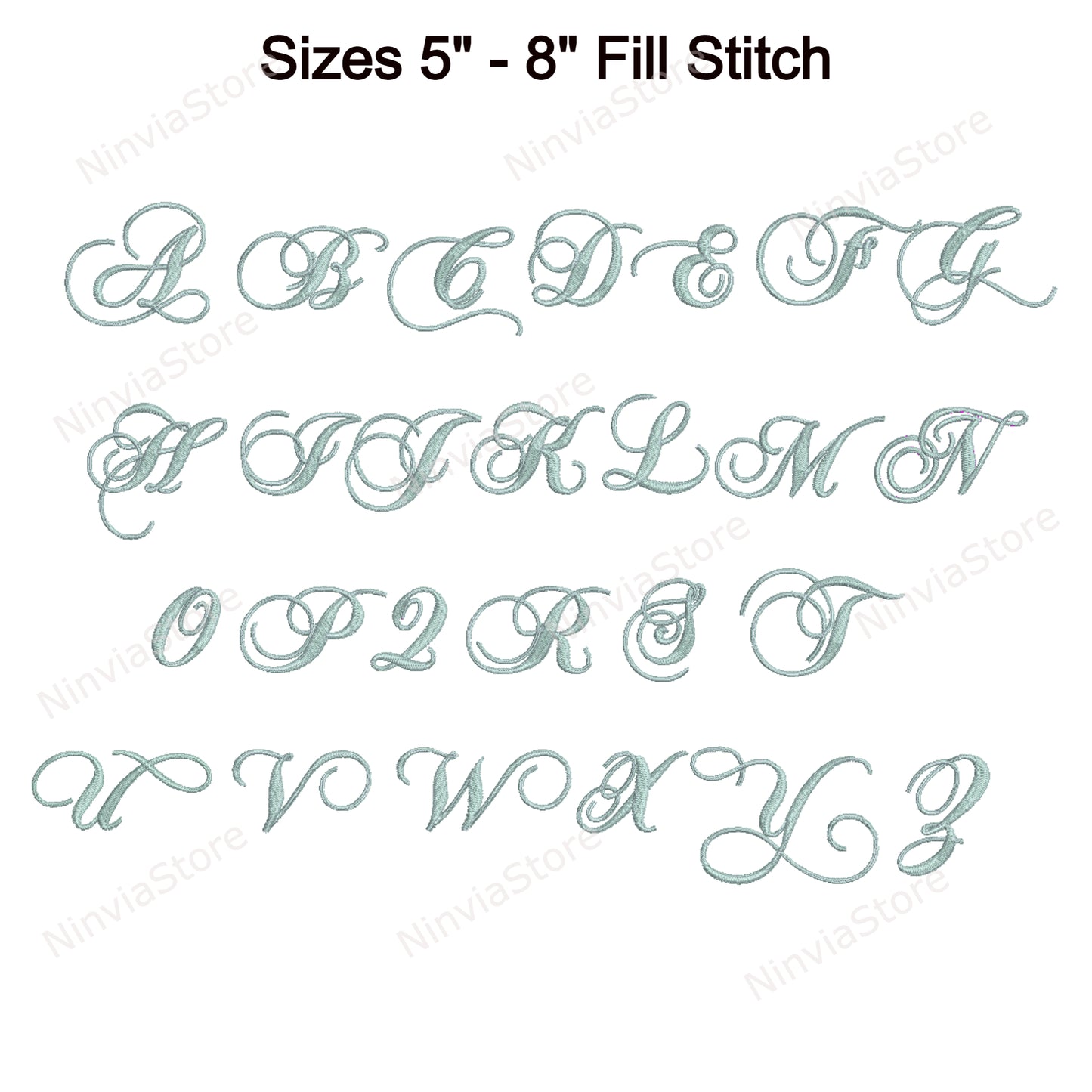 Police de broderie Machine Moonlight Script, 14 tailles, 8 formats, police BX, police PE, motifs de broderie Monogram Alphabet