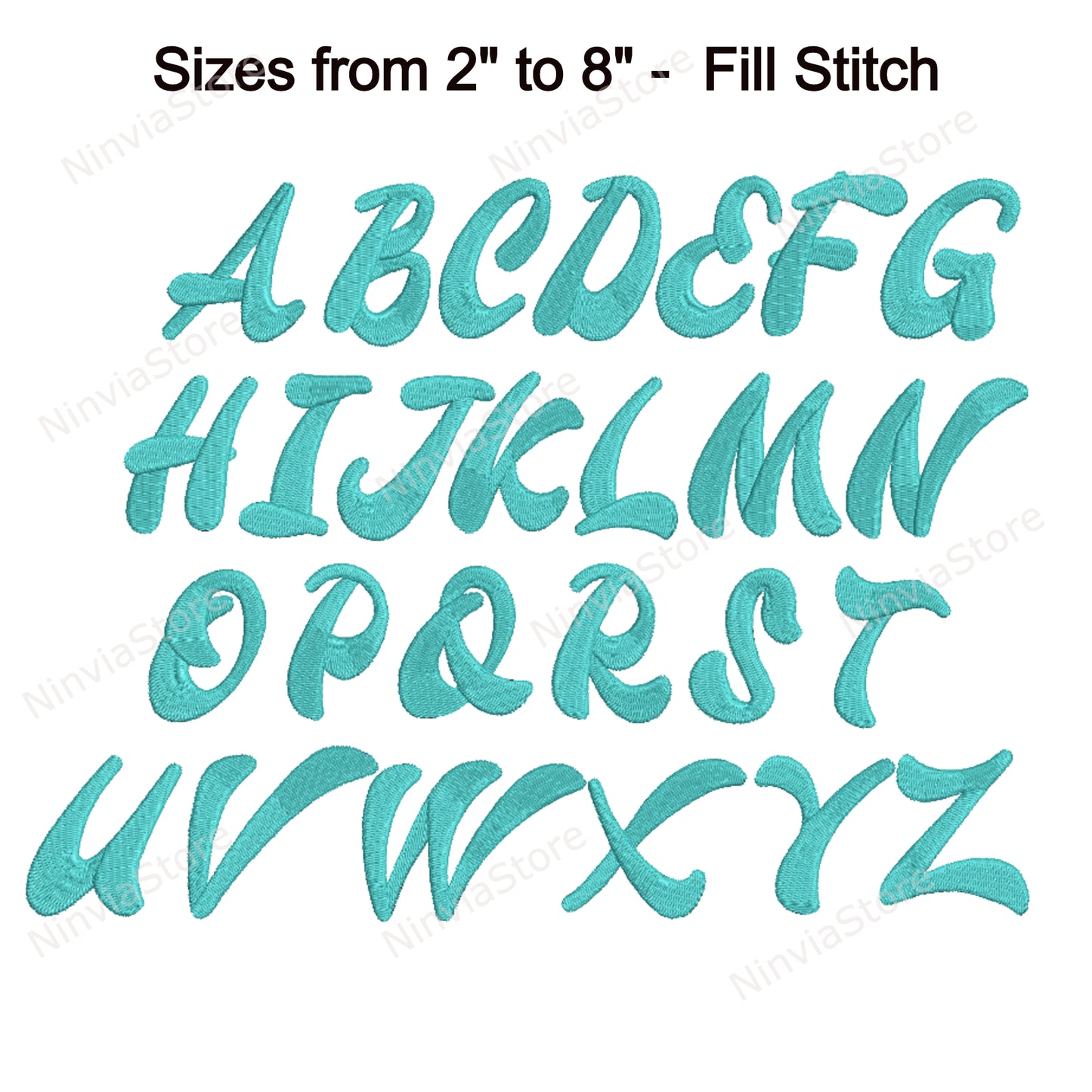 Oliver Script Maschinenstickschrift, 11 Größen, 8 Formate, BX-Schriftart, PE-Schriftart, Monogramm-Alphabet-Stickmotive