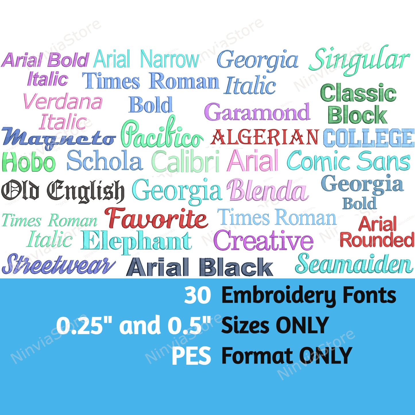 30 polices de broderie PES tailles 0,25" et 0,5", police de broderie machine pe, motif de broderie alphabet, police pe pour broderie, polices de petite taille