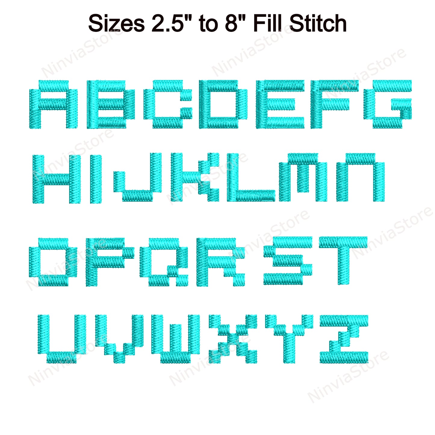 Maschinenstickschrift Pixomania, 15 Größen, 8 Formate, BX-Schriftart, PE-Schriftart, Monogramm-Alphabet-Stickmotive