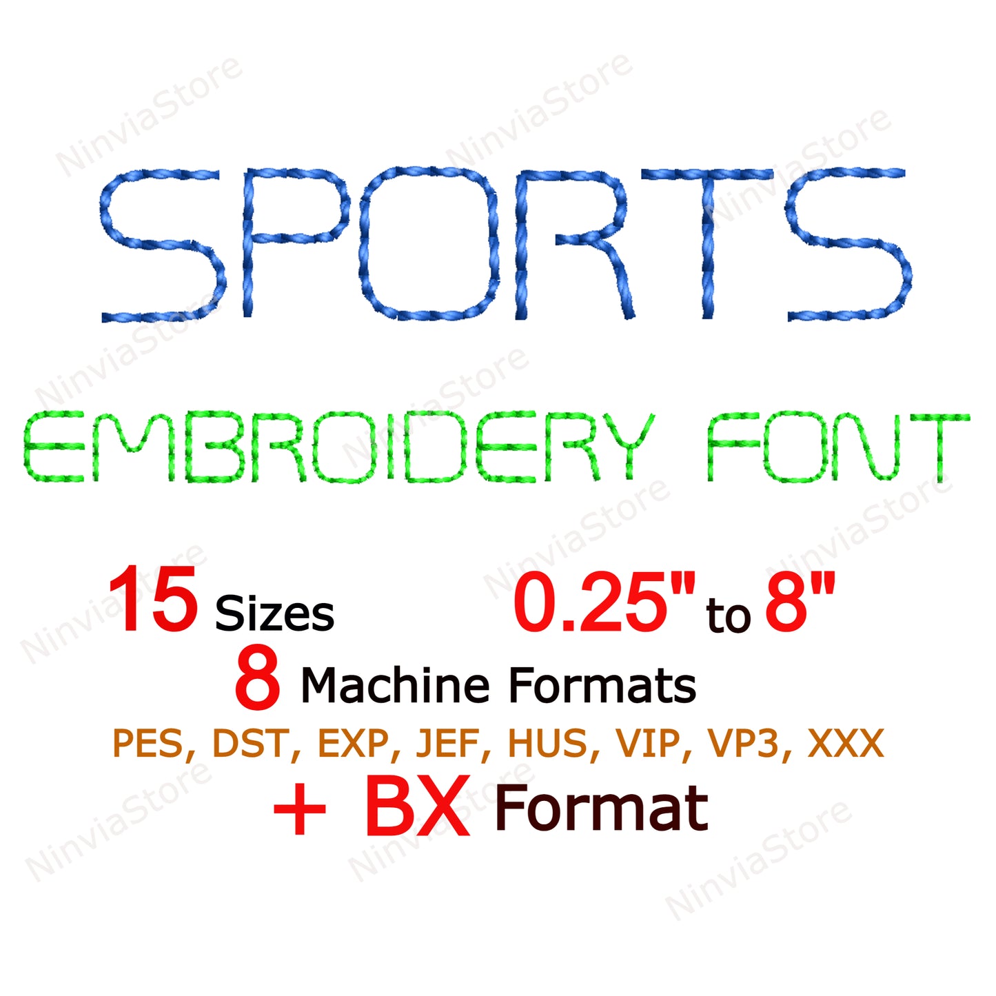 Police de broderie machine Sports Bean Stitch, 15 tailles, 8 formats, police Run Stitch BX, police PE, motifs de broderie Monogram Alphabet