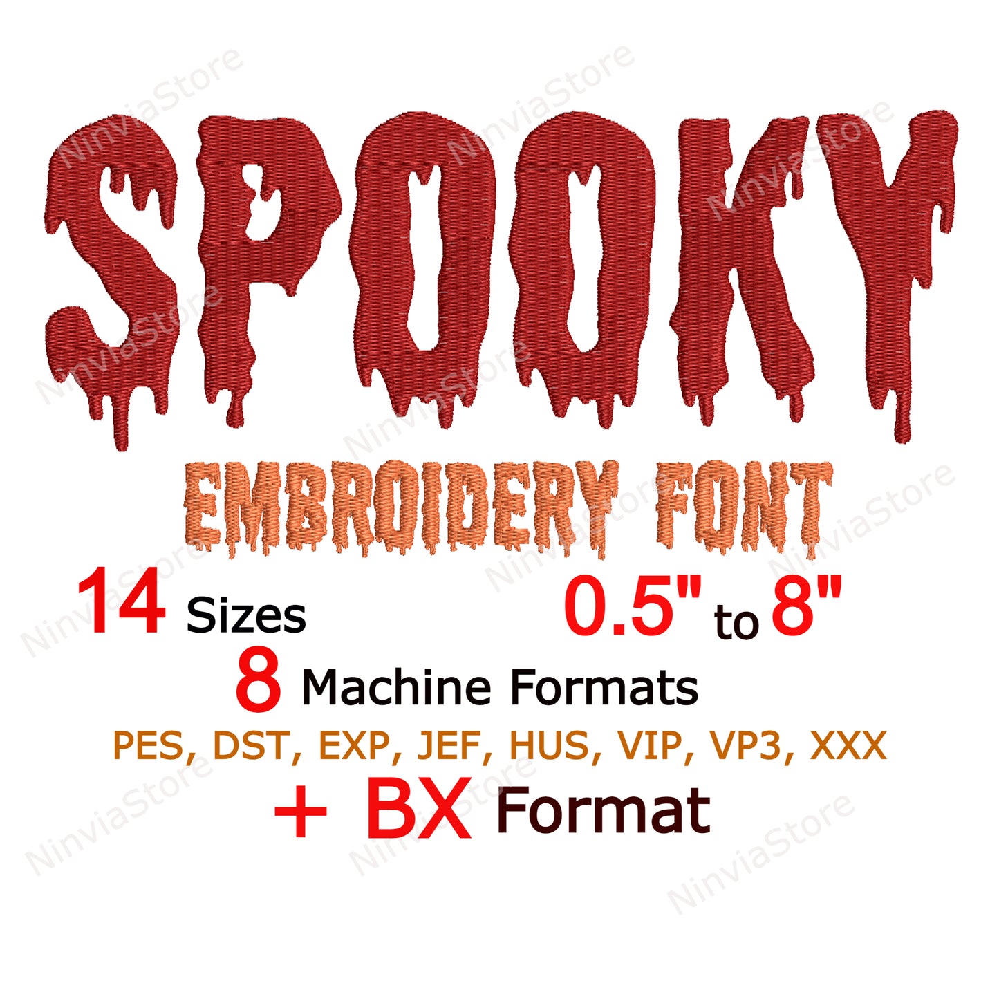 Gruselige Maschinenstickschrift, 14 Größen, 8 Formate, Halloween BX-Schriftart, PE-Schriftart, Monogramm-Alphabet-Stickmotive