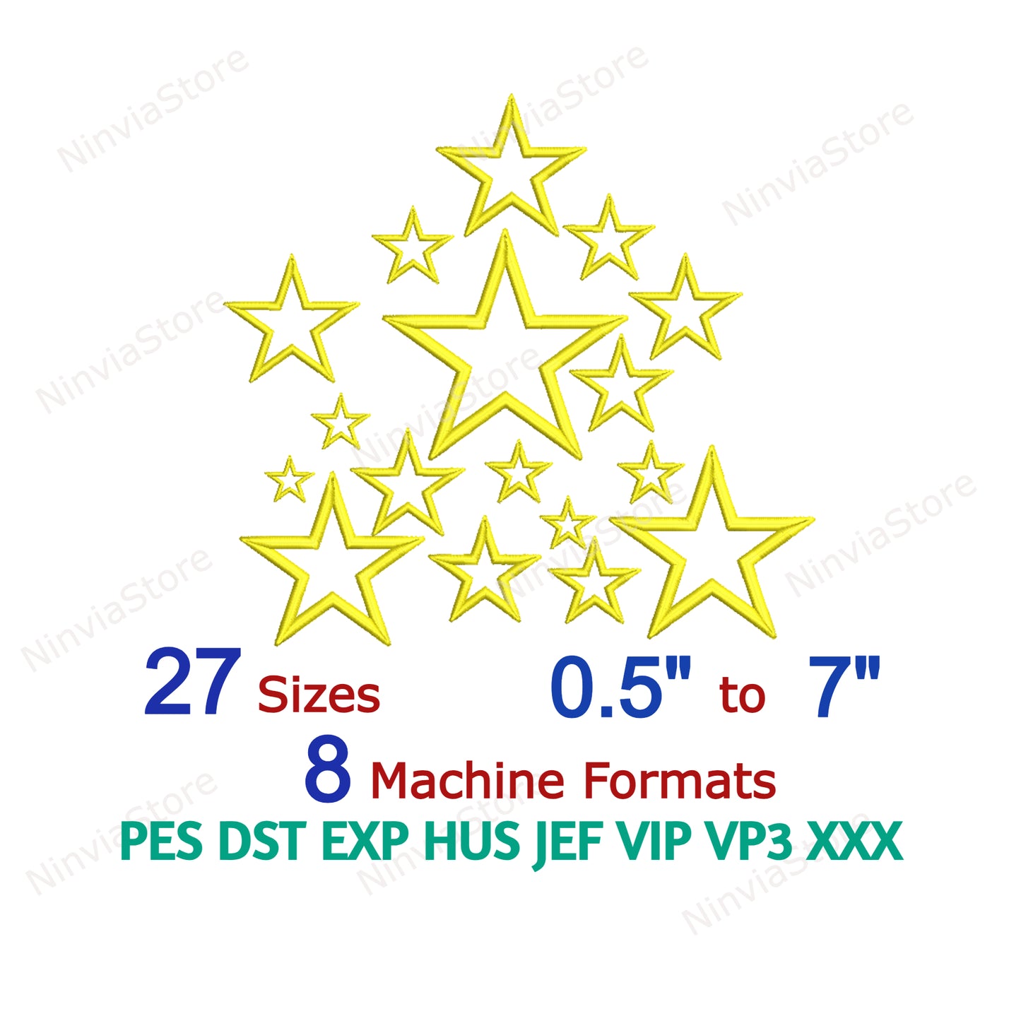 Star Outline Embroidery Design, Outlined Star Machine Embroidery, Star Embroidery Pattern, Star Digital Instant Download, 27 Sizes 8 formats