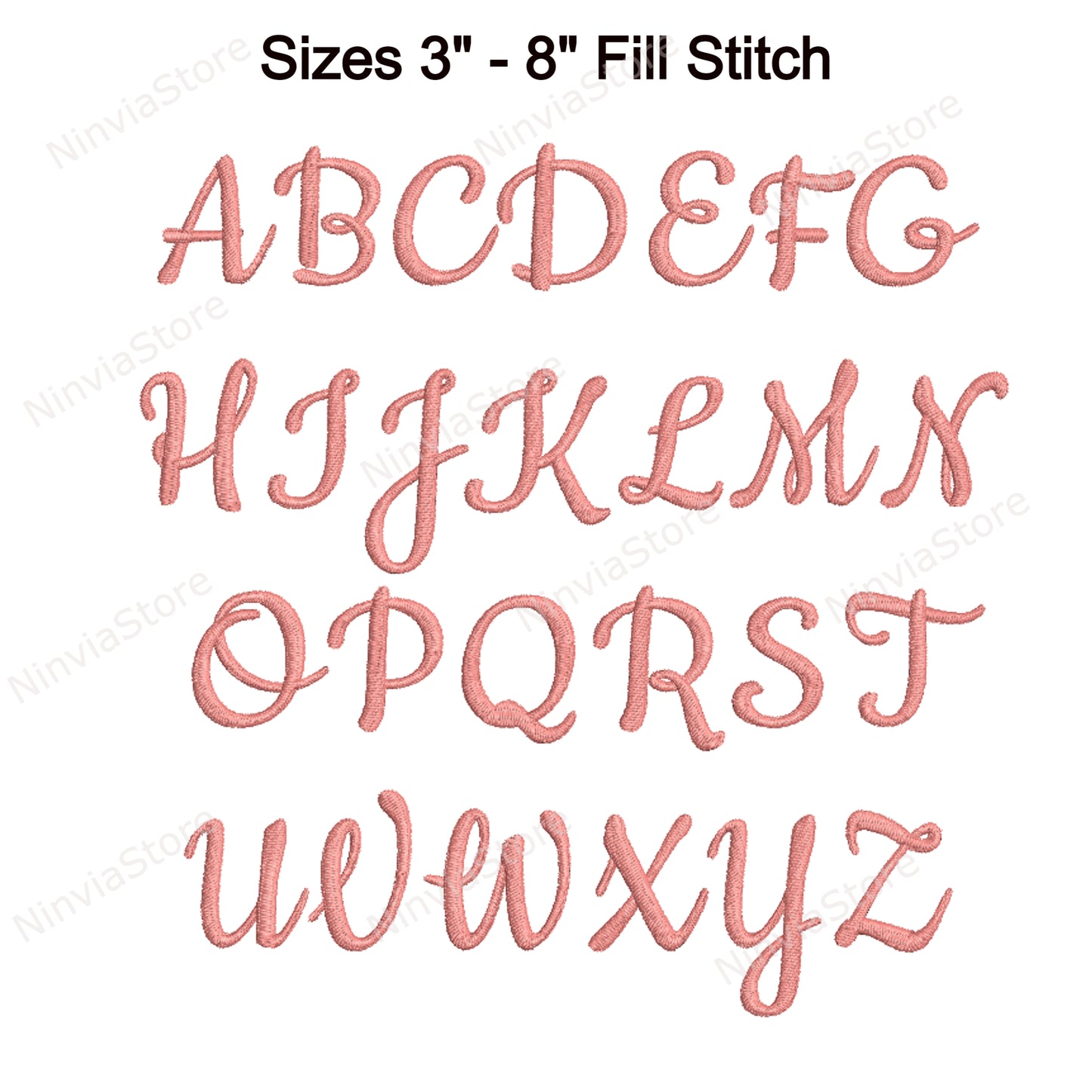Sweet Nia Script Maschinenstickschrift, 15 Größen, 8 Formate, BX-Schriftart, PE-Schriftart, Monogramm-Alphabet-Stickmotive