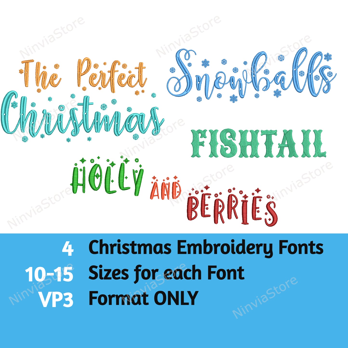 4 Christmas VP3 Embroidery Font Bundle, Machine Embroidery Font, Holiday Font VP3, Alphabet Embroidery Design