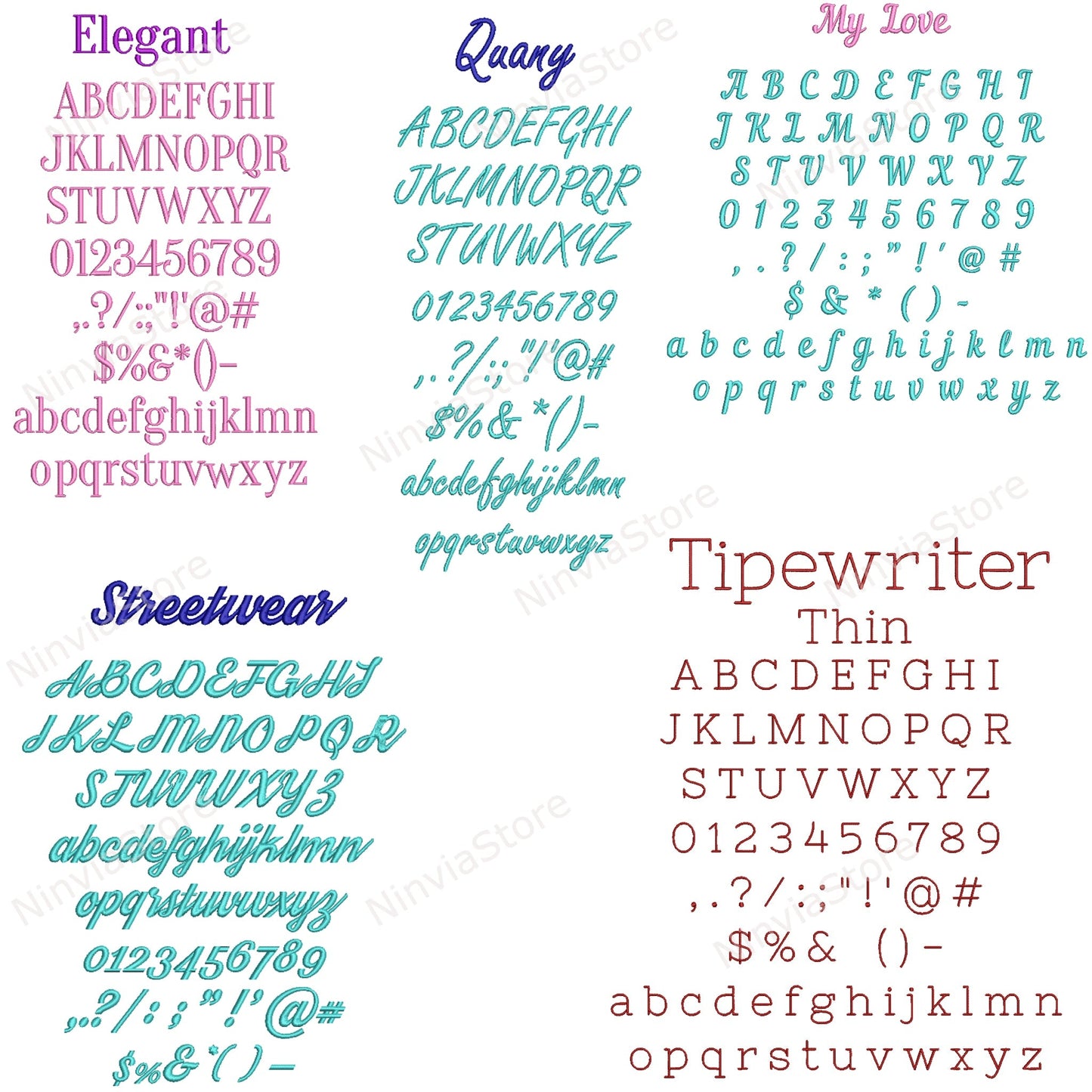 50 PES-Stickschriftarten 1", 1,5" und 2" Größe, Maschinenstickschrift PE, Alphabet-Stickdesign, PE-Schriftart für Stickerei, kleine Schriftart