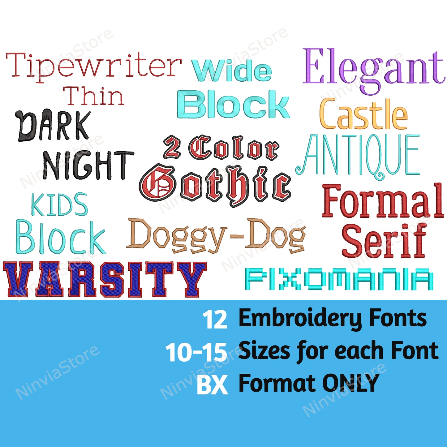 12 BX Embroidery Fonts Bundle, Alphabet Embroidery Design, Machine Embroidery Font, Monogram Font BX