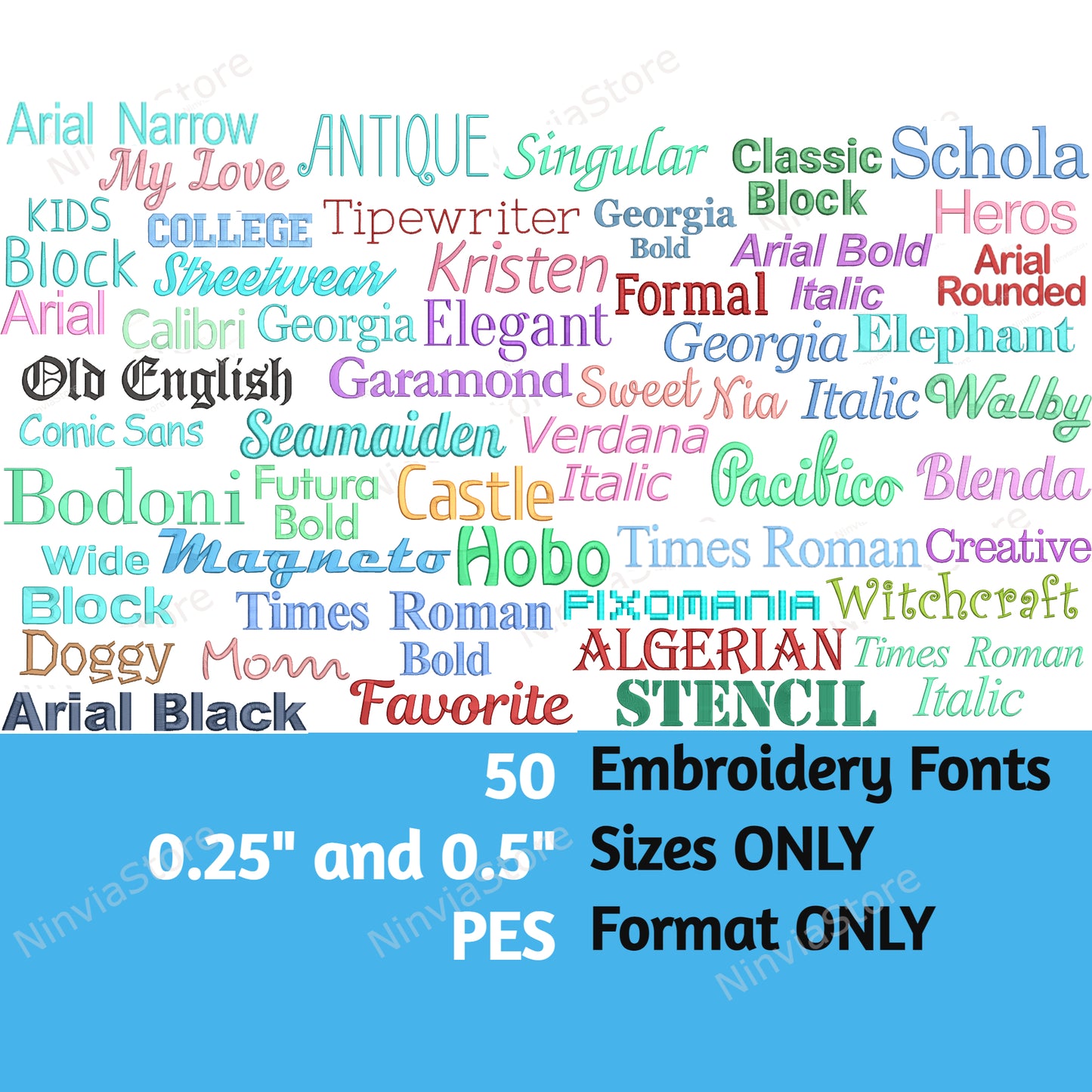 50 PES Embroidery Fonts 0.25" and 0.5" Sizes, Machine Embroidery Font pe, Alphabet Embroidery Design, pe font for Embroidery, Small Size Fonts