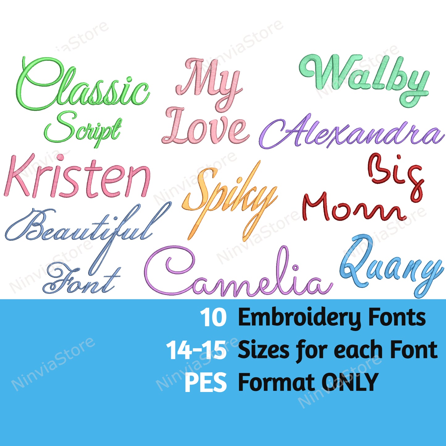 10 PES-Stickschriftarten-Paket, Alphabet-Stickdesign, Maschinenstickschrift PE, kursive Pe-Schriftart für Stickereien, Kalligraphie-Monogramm-Stickschriftart pe