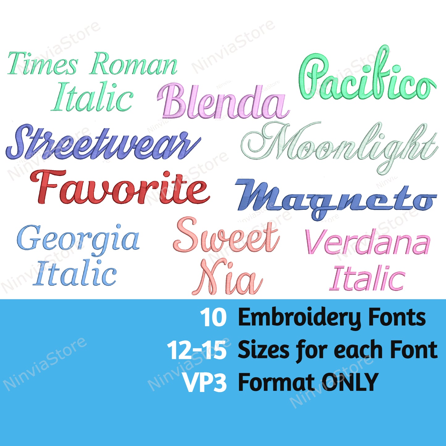 10 VP3 Embroidery Script Fonts Bundle, Machine Embroidery Font VP3, Cursive Alphabet Embroidery Design, Monogram Font