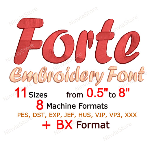 Forte Script Machine Embroidery Font, 11 sizes, 8 formats, BX Font, PE font, Monogram Alphabet Embroidery Designs