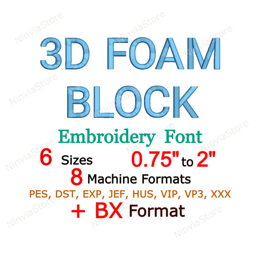 3D Foam Block Embroidery Font, 3D Puff Foam Block BX Font, Monogram Alphabet Machine Embroidery Design, Block pe Font for Embroidery