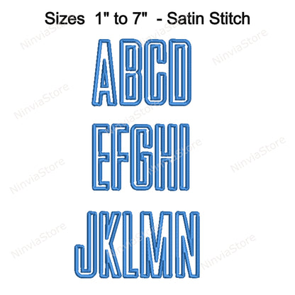 3D Foam Slim Block Outline Embroidery Font, 3D Puff Foam Block BX Font, Monogram Alphabet Machine Embroidery Design