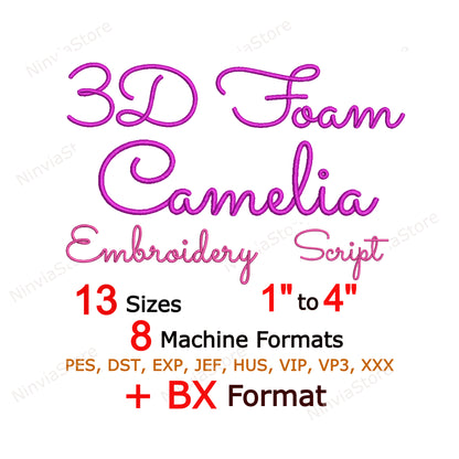 3D Foam Camelia Embroidery Font, Raised Puffy Script Letters, Monogram Alphabet Machine Embroidery Design