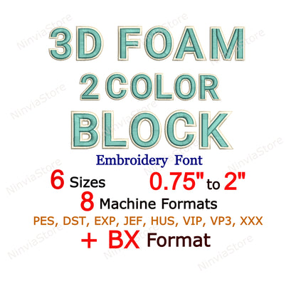 3D Foam 2 Color Block Embroidery Font, 3D Puff Foam Block BX Font, Block pe Font for Embroidery, Monogram Alphabet Machine Embroidery Design