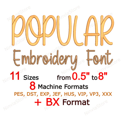 Popular Script Machine Embroidery Font, 11 sizes, 8 formats, BX Font, PE font, Monogram Alphabet Embroidery Design