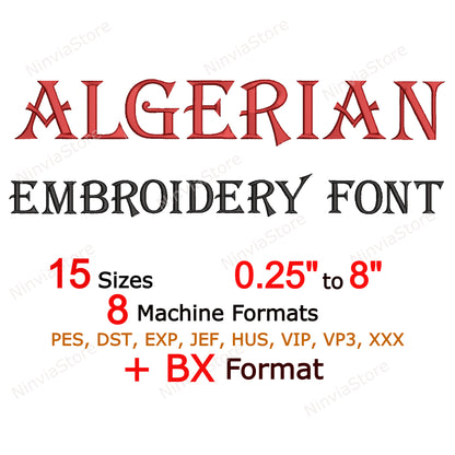 Police de broderie machine algérienne, 15 tailles, 8 formats, police BX, police PE, motifs de broderie Monogram Alphabet