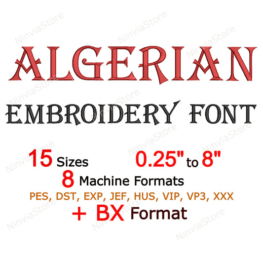 Algerian Machine Embroidery Font, 15 sizes, 8 formats, BX Font, PE font, Monogram Alphabet Embroidery Designs