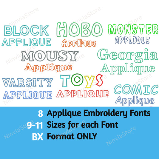 8 BX Applique Embroidery Fonts Bundle, Machine Embroidery Font BX, Applique Monogram Font, BX font for Embroidery