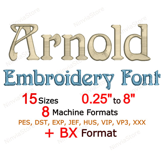 Arnold Machine Embroidery Font, 15 sizes, 8 formats, BX Font, PE font, Monogram Alphabet Embroidery Designs