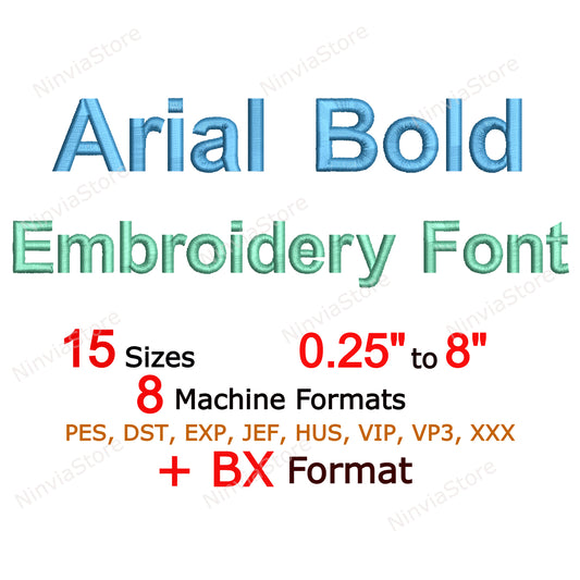 Arial Bold Machine Embroidery Font, 15 sizes, 8 formats, BX Font, PE font, Monogram Alphabet Embroidery Design