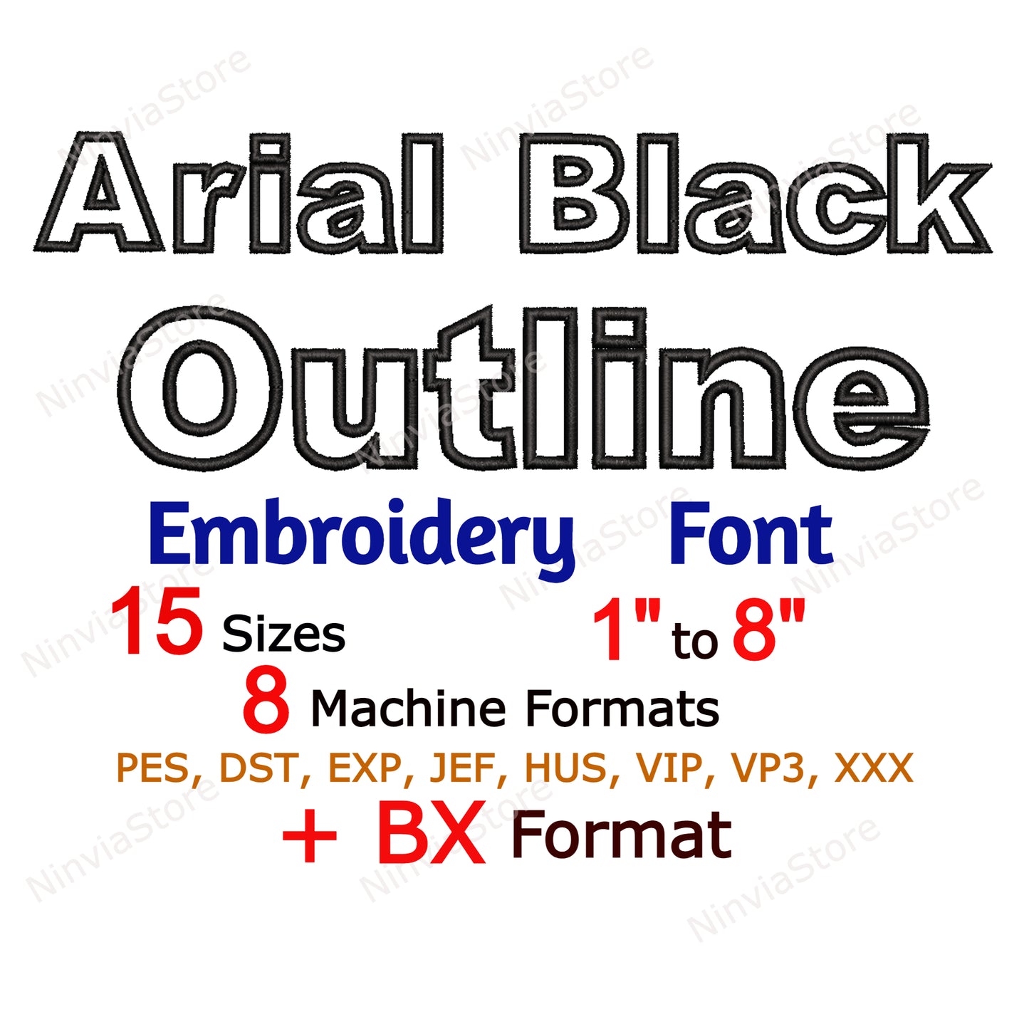 Arial Black Outline Machine Embroidery Font, 15 sizes, 8 formats, Monogram Alphabet Embroidery Designs