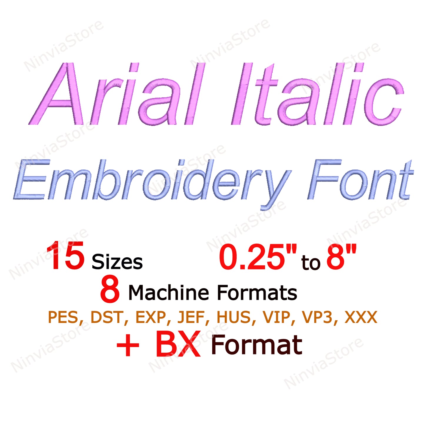 Police de broderie machine Arial Italic, 15 tailles, 8 formats, police BX, police PE, motifs de broderie Monogram Alphabet