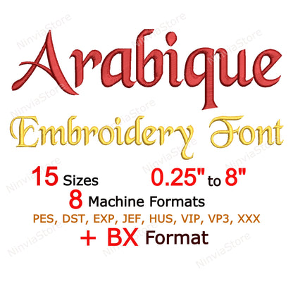 Arabique Machine Embroidery Font, 15 sizes, 8 formats, BX Font, PE font, Monogram Alphabet Embroidery Designs