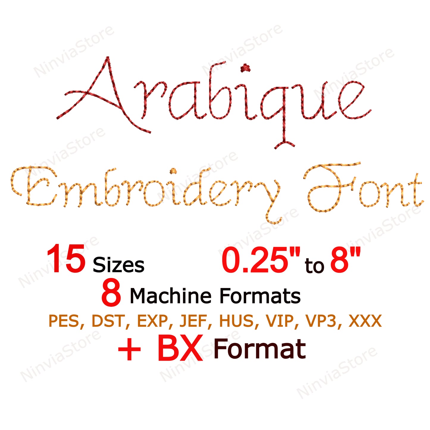 Police de broderie Machine Arabique Bean Stitch, 15 tailles, 8 formats, police Run Stitch BX, police PE, motifs de broderie Monogram Alphabet