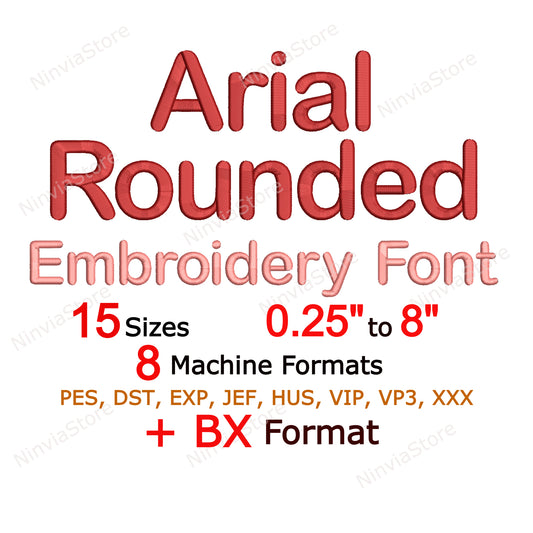 Arial Rounded Machine Embroidery Font, 15 sizes, 8 formats, BX Font, PE font, Monogram Alphabet Embroidery Design